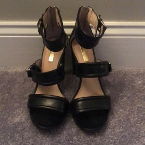 Black Heels with Gold Metal Zipper and Buckle detail